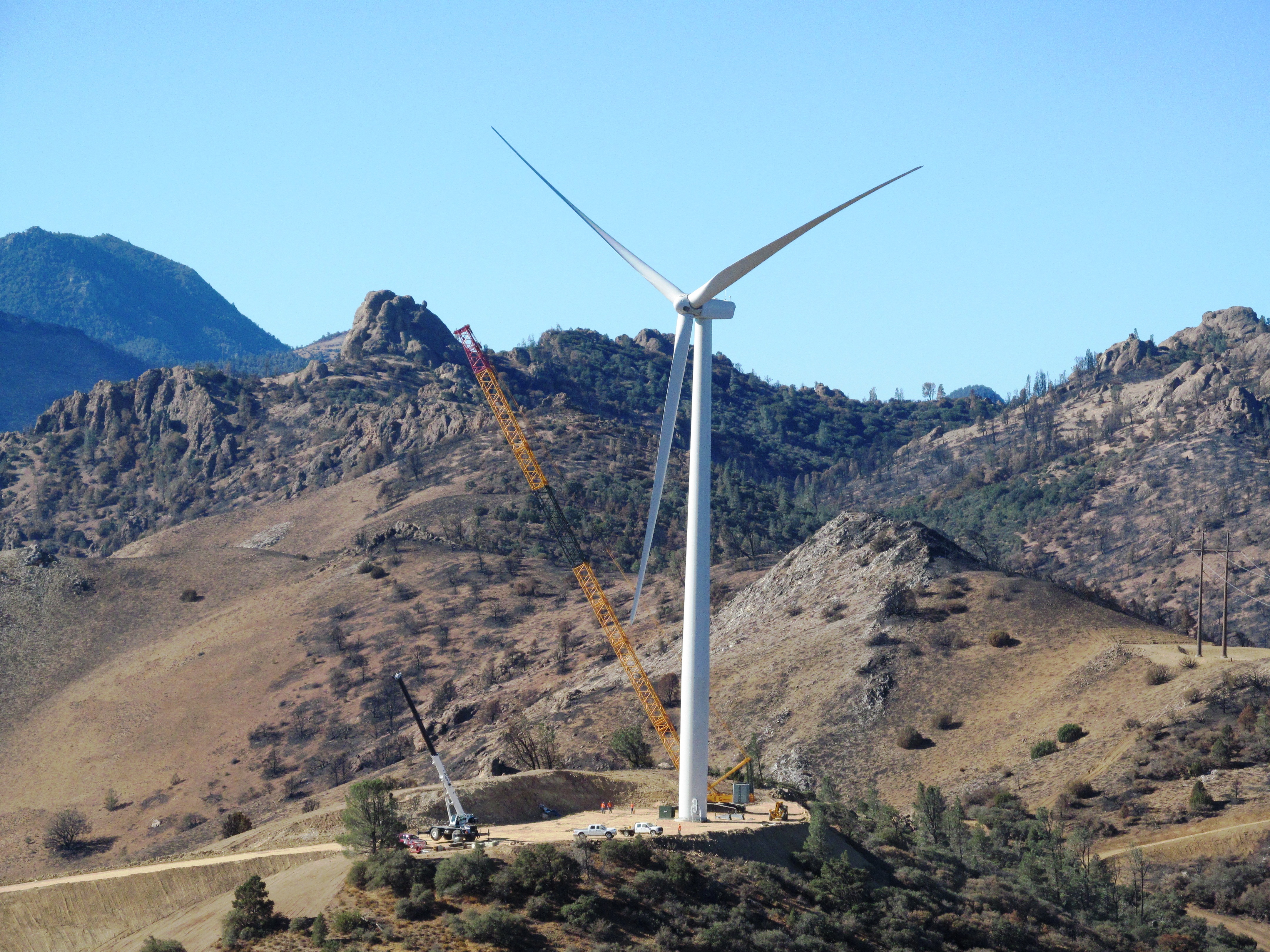 Wind turbine being erected in the California hills Altimont Pass