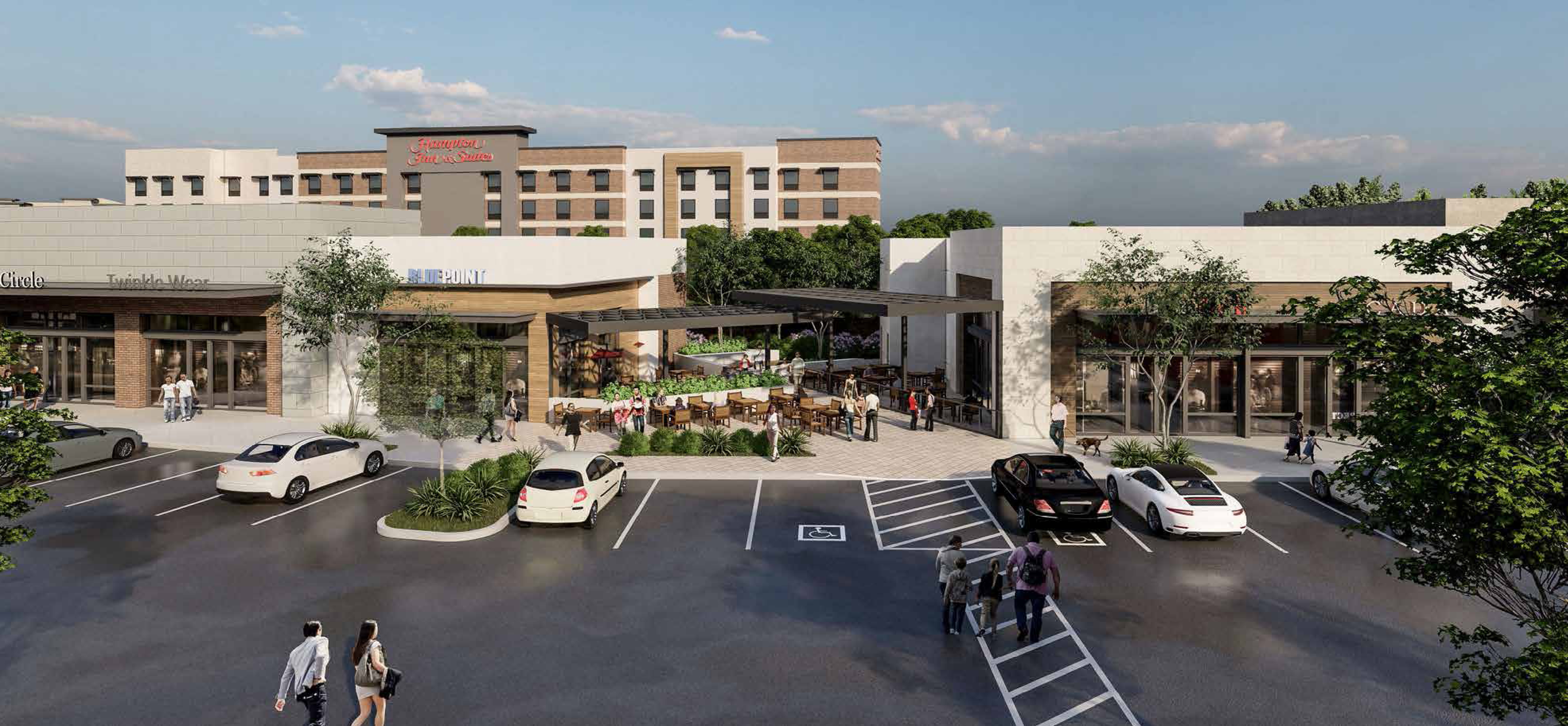 Sycamore Crossing Rendering Storefronts and Hotel